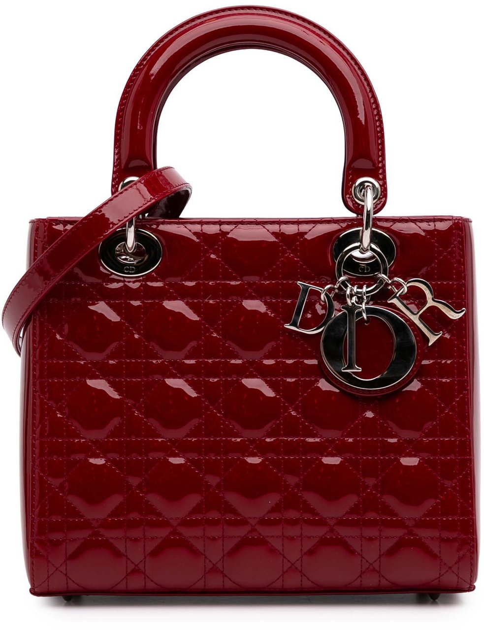 Dior Medium Patent Cannage Lady Dior Rood