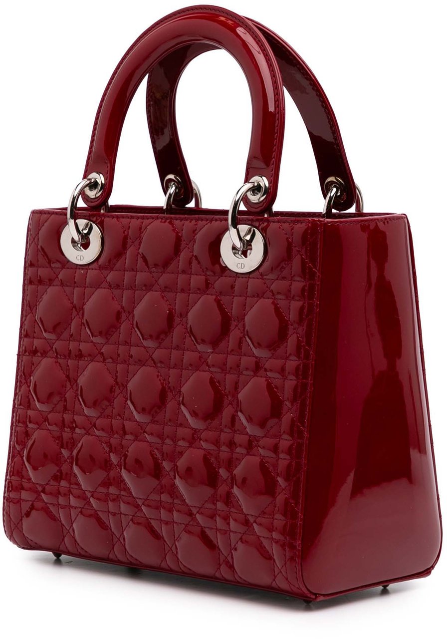 Dior Medium Patent Cannage Lady Dior Rood