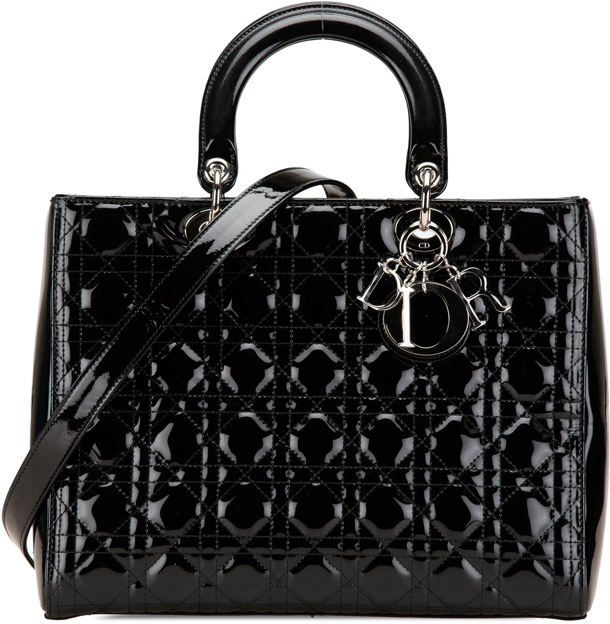 Dior Large Patent Cannage Lady Dior Zwart