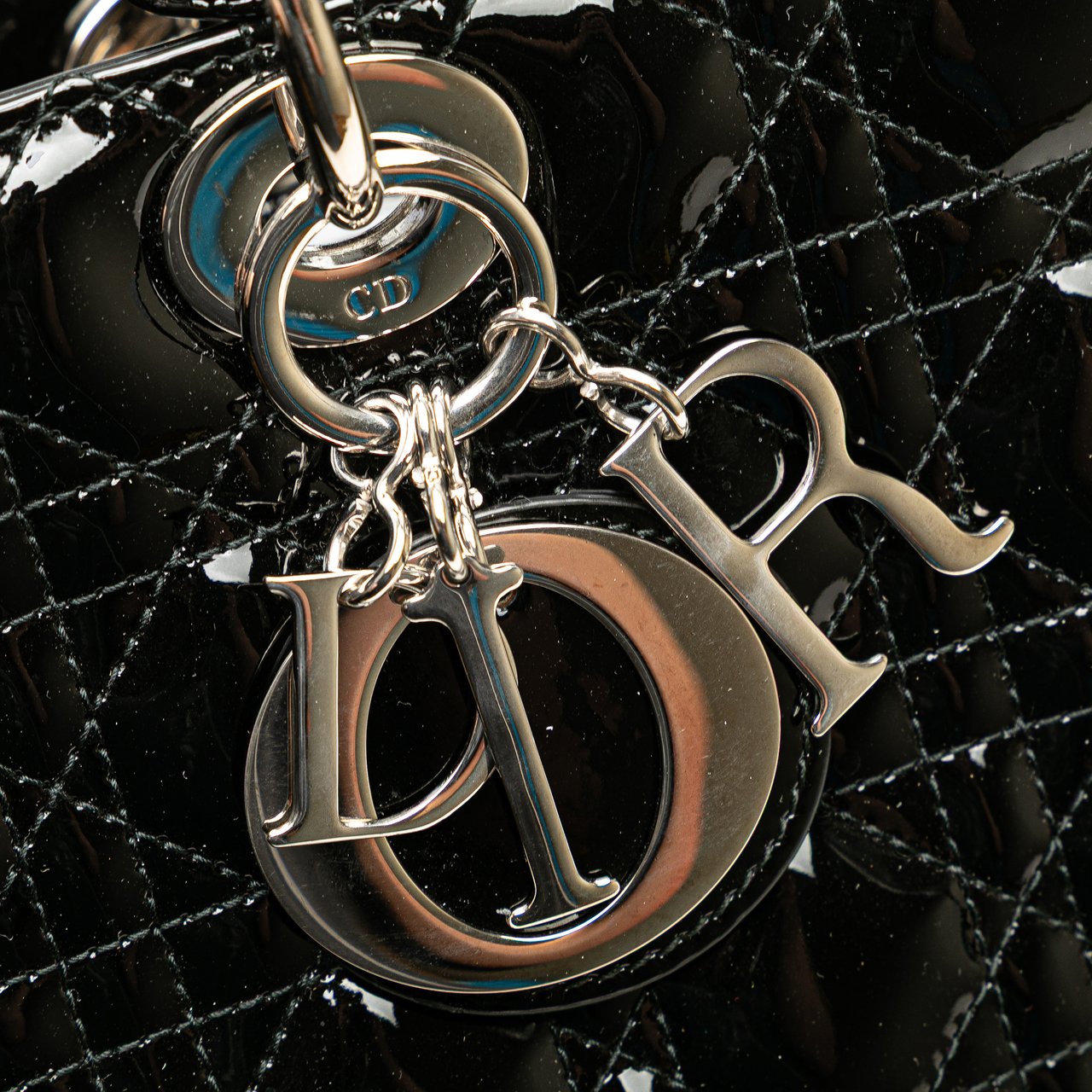 Dior Large Patent Cannage Lady Dior Zwart