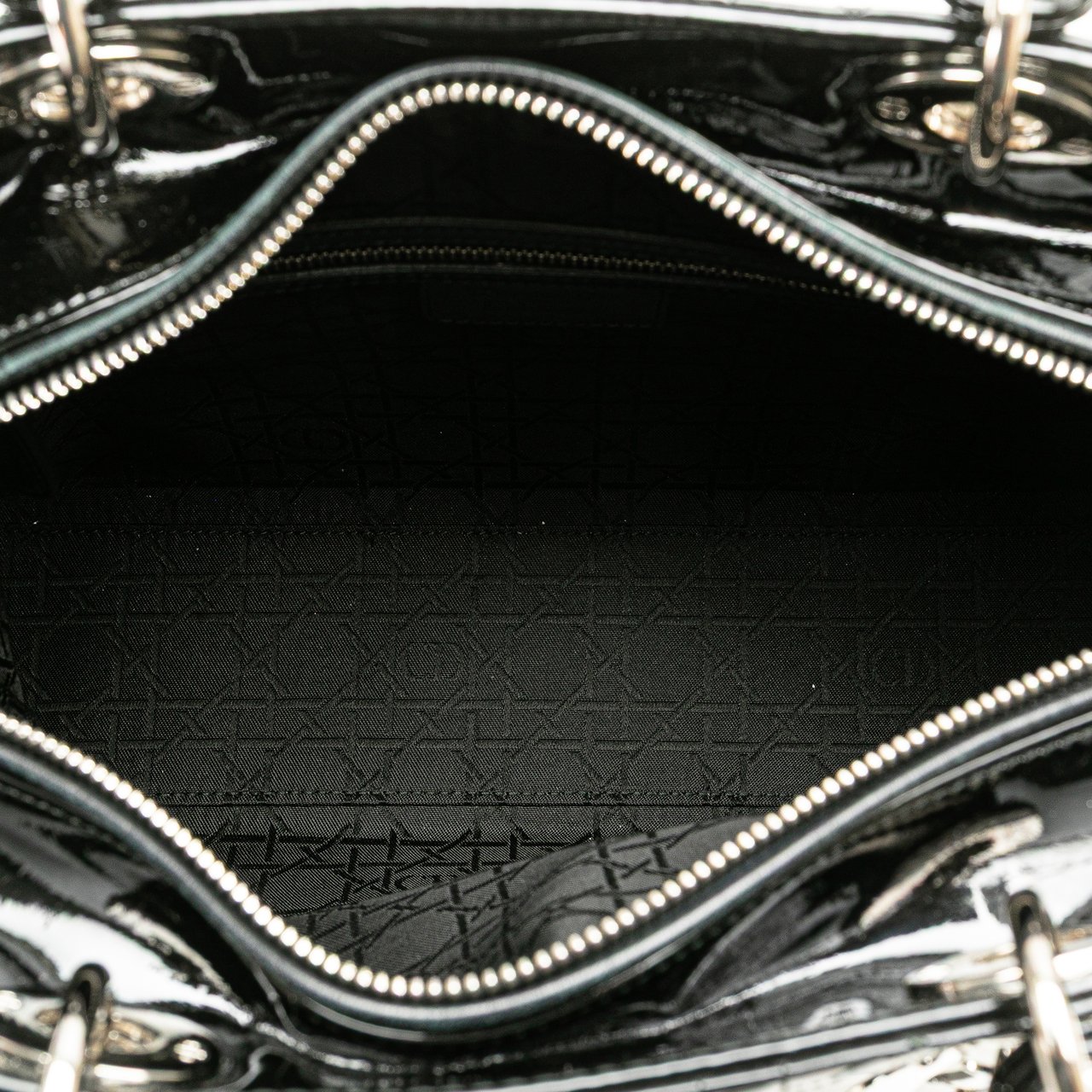 Dior Large Patent Cannage Lady Dior Zwart