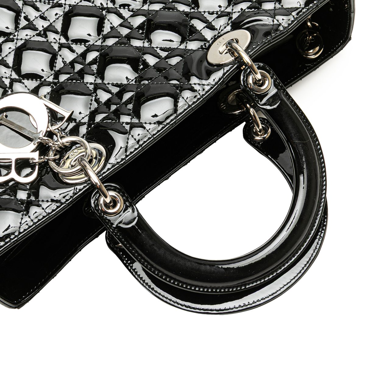 Dior Large Patent Cannage Lady Dior Zwart