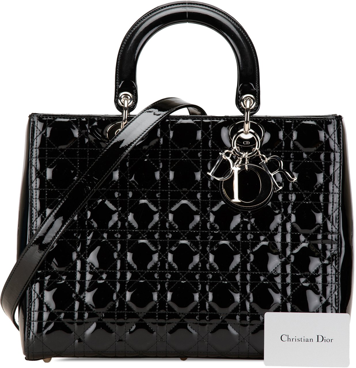 Dior Large Patent Cannage Lady Dior Zwart