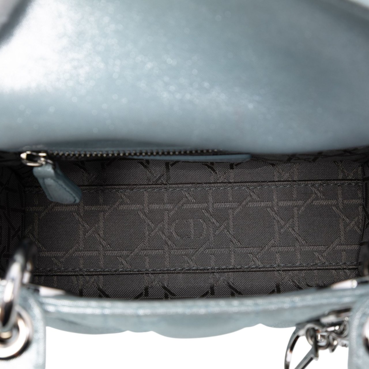 Dior Mini Iridescent Lambskin Cannage Lady Dior Blauw