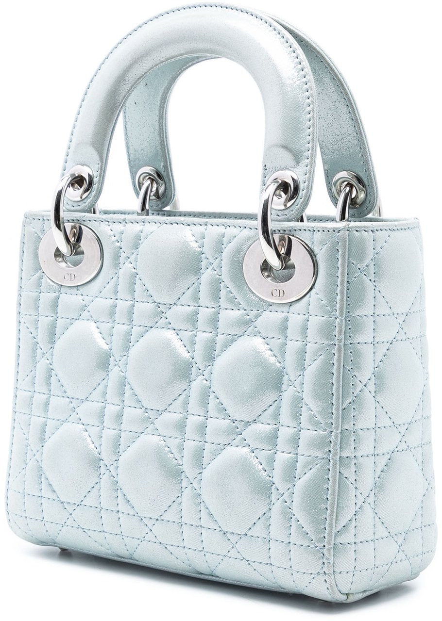 Dior Mini Iridescent Lambskin Cannage Lady Dior Blauw