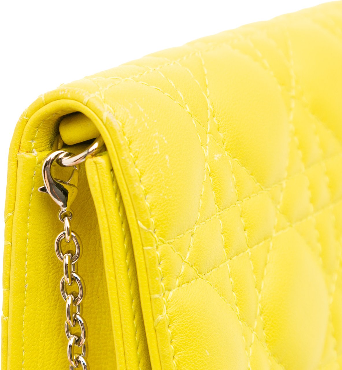 Dior Lambskin Cannage Lady Dior Wallet On Chain Geel