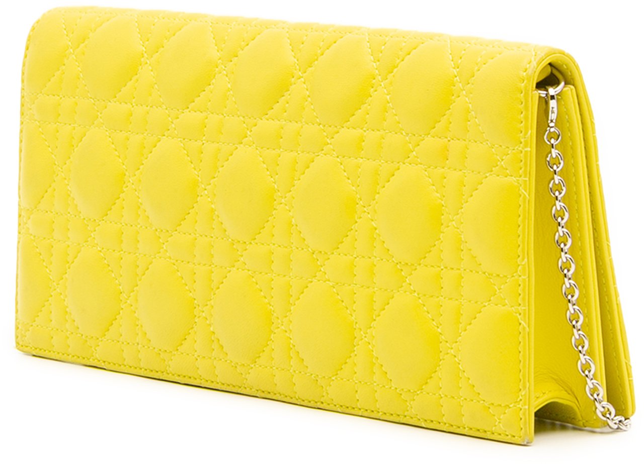 Dior Lambskin Cannage Lady Dior Wallet On Chain Geel