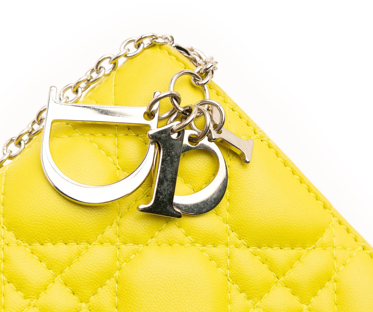 Dior Lambskin Cannage Lady Dior Wallet On Chain Geel