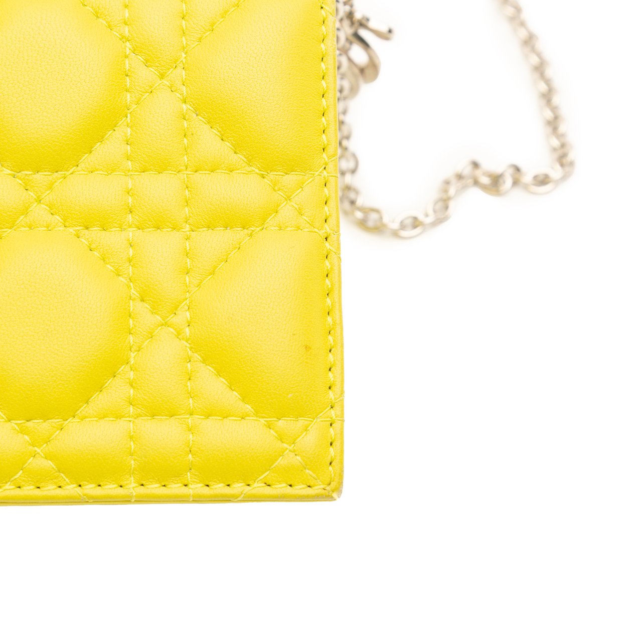 Dior Lambskin Cannage Lady Dior Wallet On Chain Geel