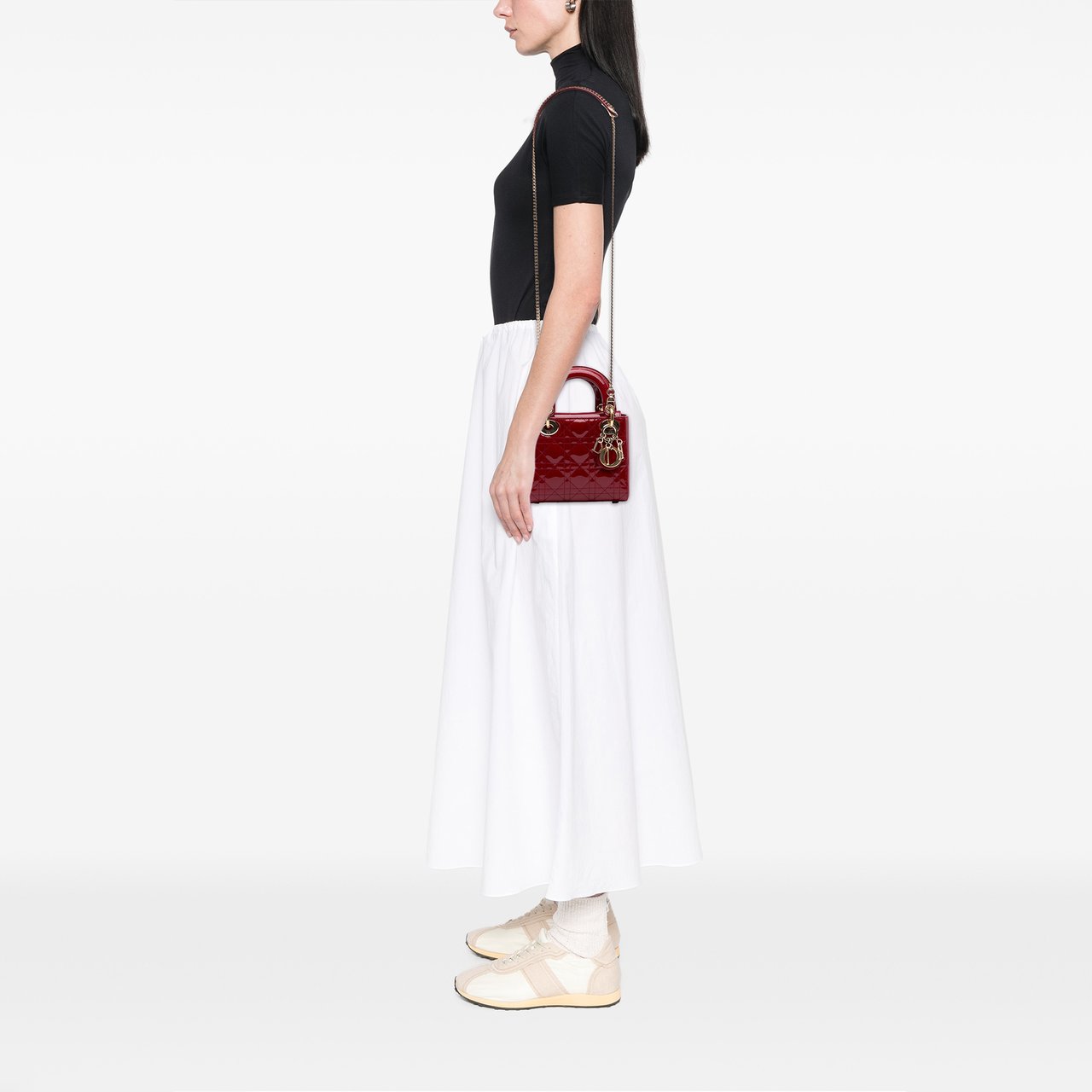 Dior Mini Patent Cannage Lady Dior Rood
