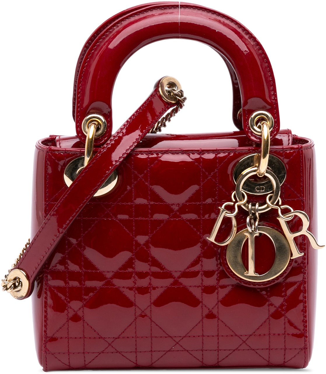 Dior Mini Patent Cannage Lady Dior Rood