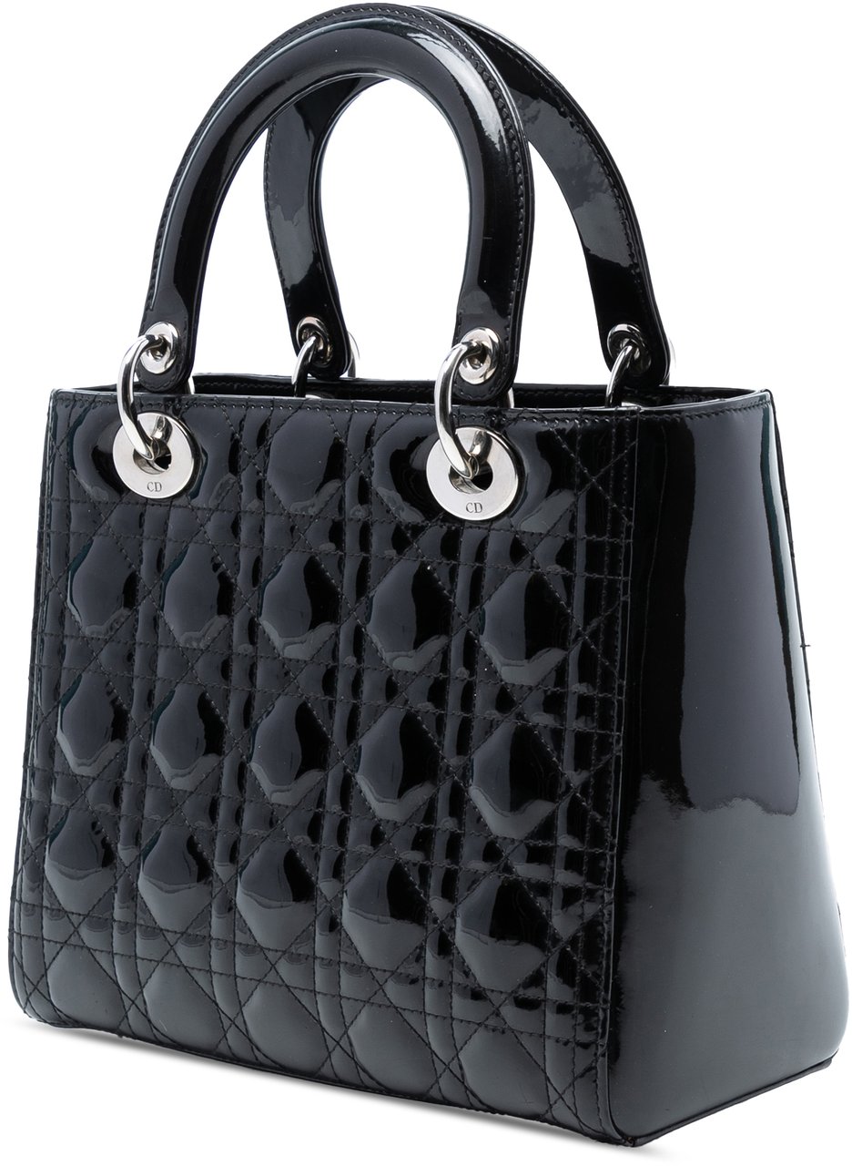 Dior Medium Patent Cannage Lady Dior Zwart
