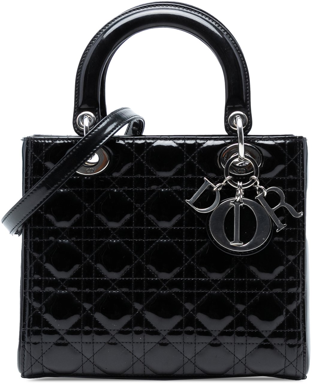 Dior Medium Patent Cannage Lady Dior Zwart