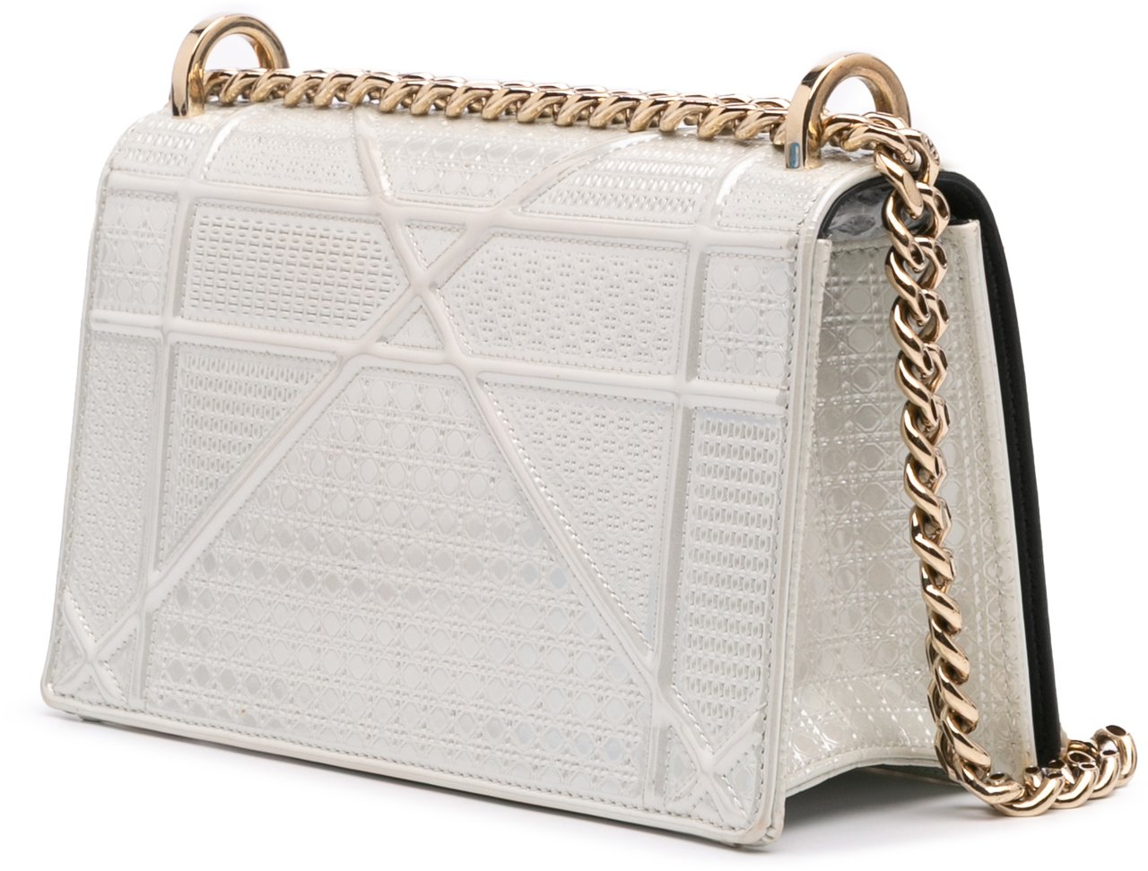 Dior Small Metallic Patent Microcannage Diorama Flap Zilver