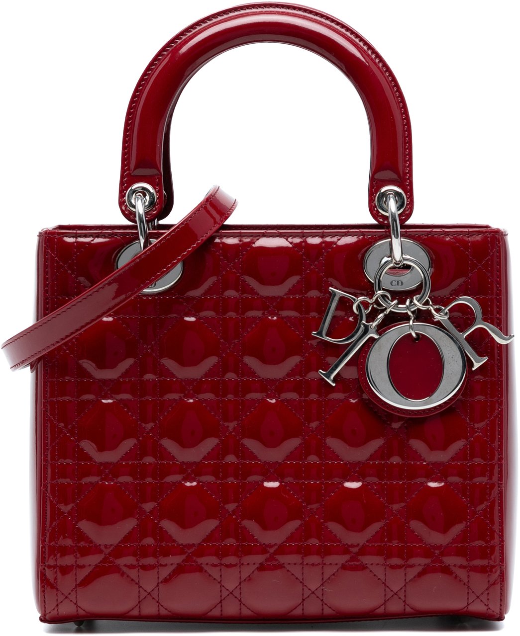 Dior Medium Patent Cannage Lady Dior Rood