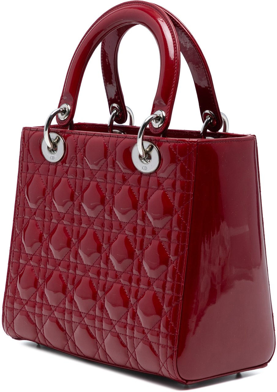 Dior Medium Patent Cannage Lady Dior Rood