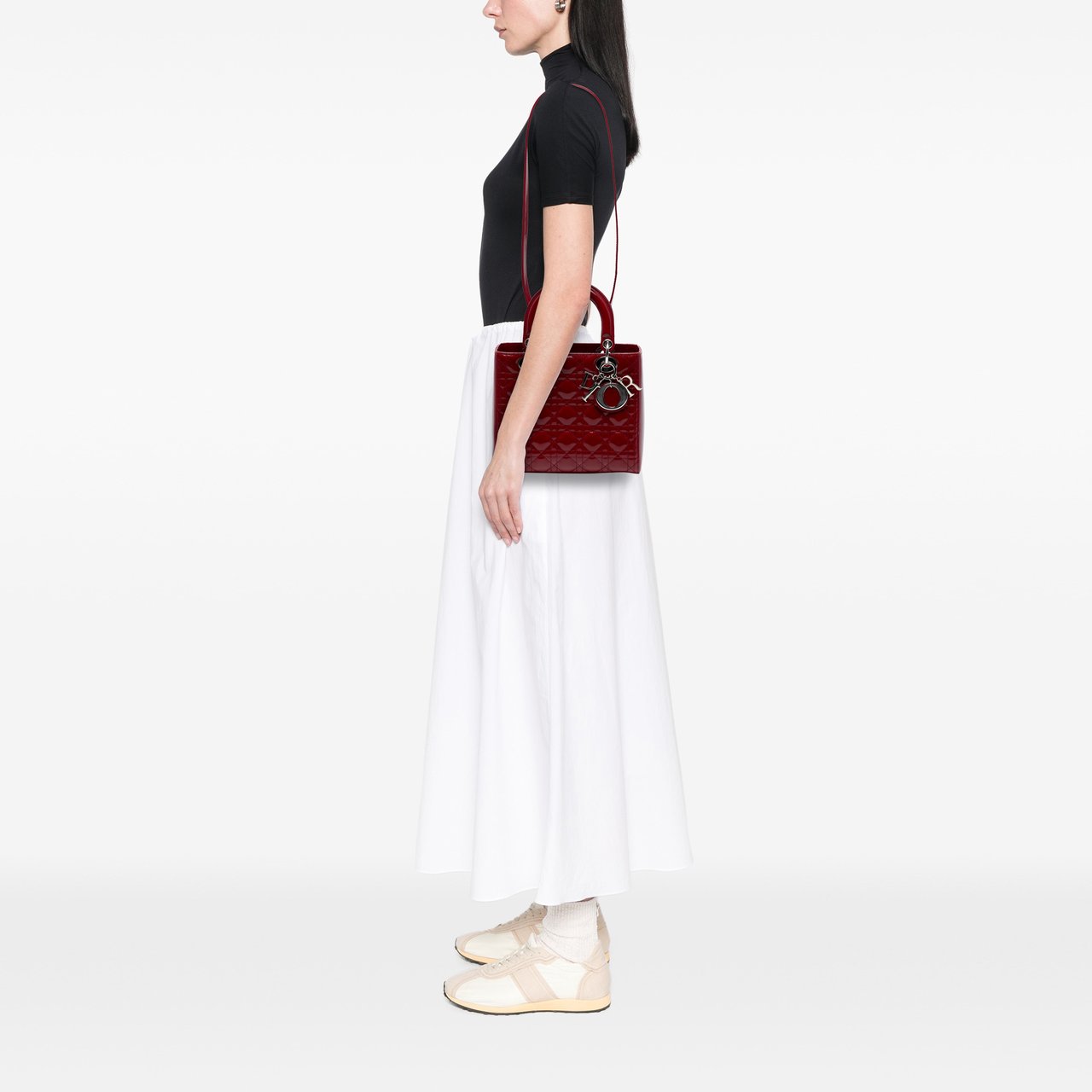 Dior Medium Patent Cannage Lady Dior Rood