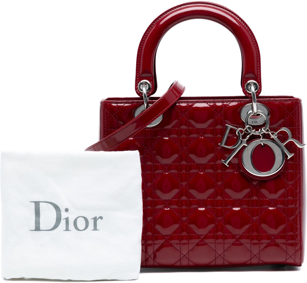 Dior Medium Patent Cannage Lady Dior Rood
