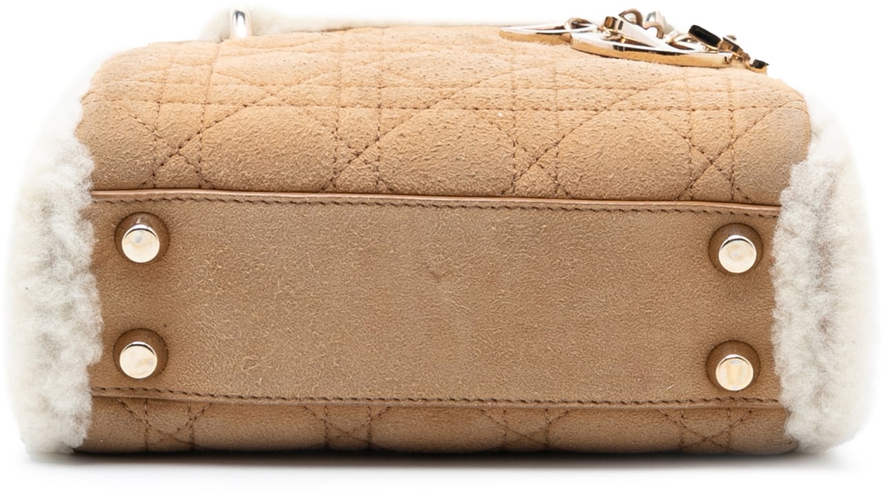 Dior Mini Suede Cannage with Shearling Trim Lady Dior Bruin