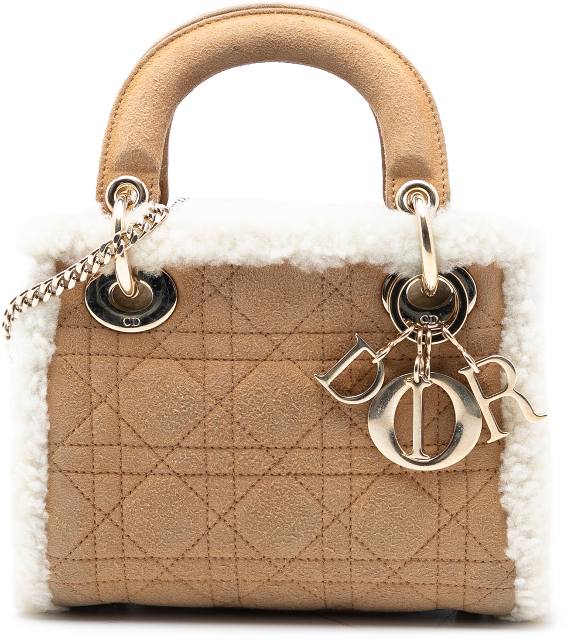 Dior Mini Suede Cannage with Shearling Trim Lady Dior Bruin