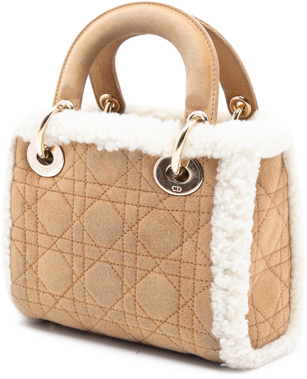 Dior Mini Suede Cannage with Shearling Trim Lady Dior Bruin