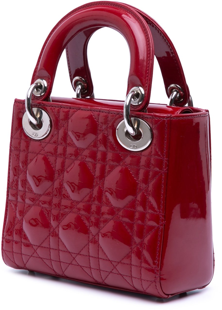 Dior Mini Patent Cannage Lady Dior Rood