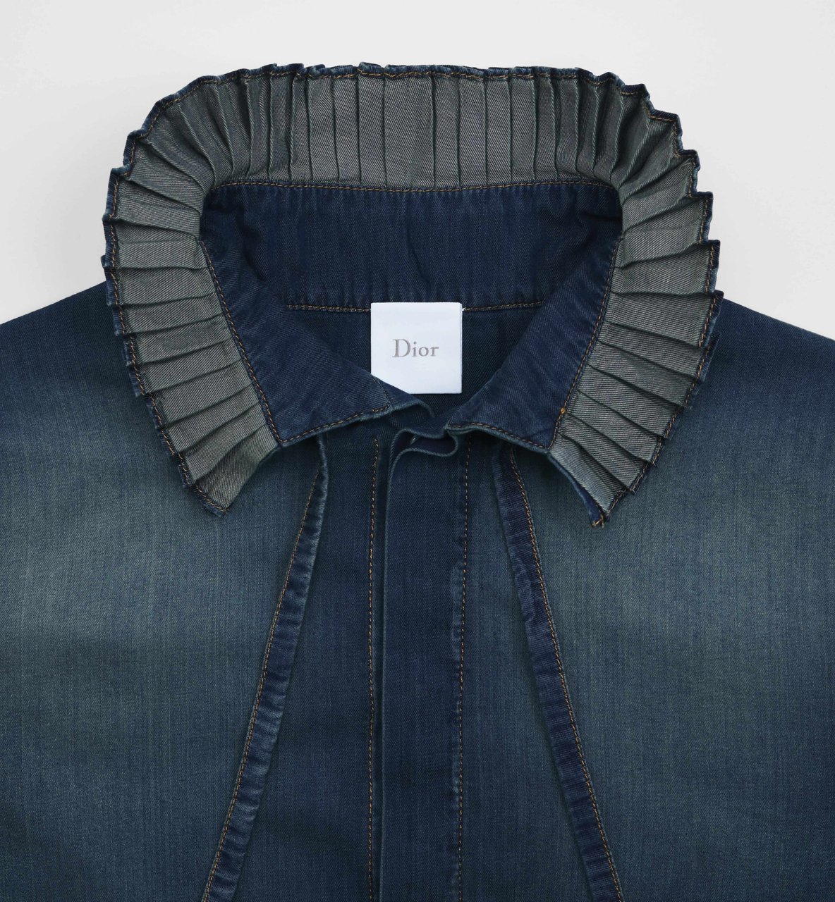 Dior Blue High Ruffle Collar Denim Shirt Grijs