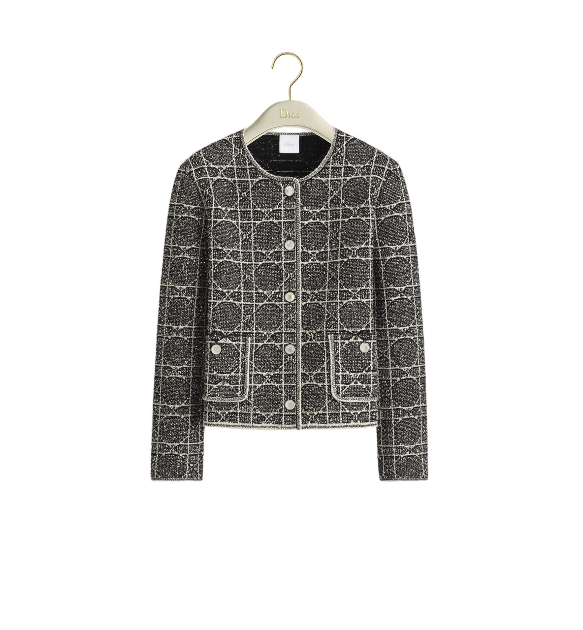Dior Black/White Textured Grid Knitwear Jacket Zwart