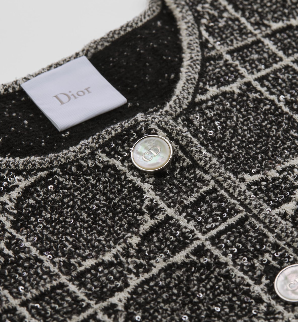 Dior Black/White Textured Grid Knitwear Jacket Zwart