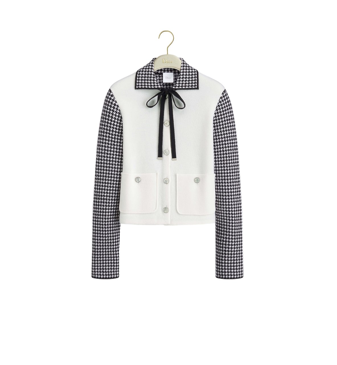 Dior Knitwear Jacket Cropped Ribbon Tie Cardigan Wit
