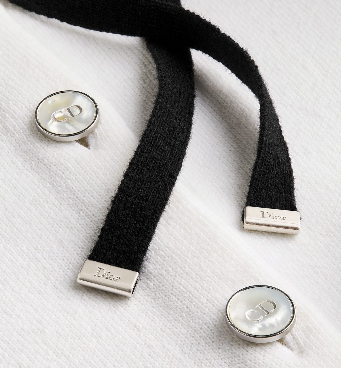 Dior Knitwear Jacket Cropped Ribbon Tie Cardigan Wit