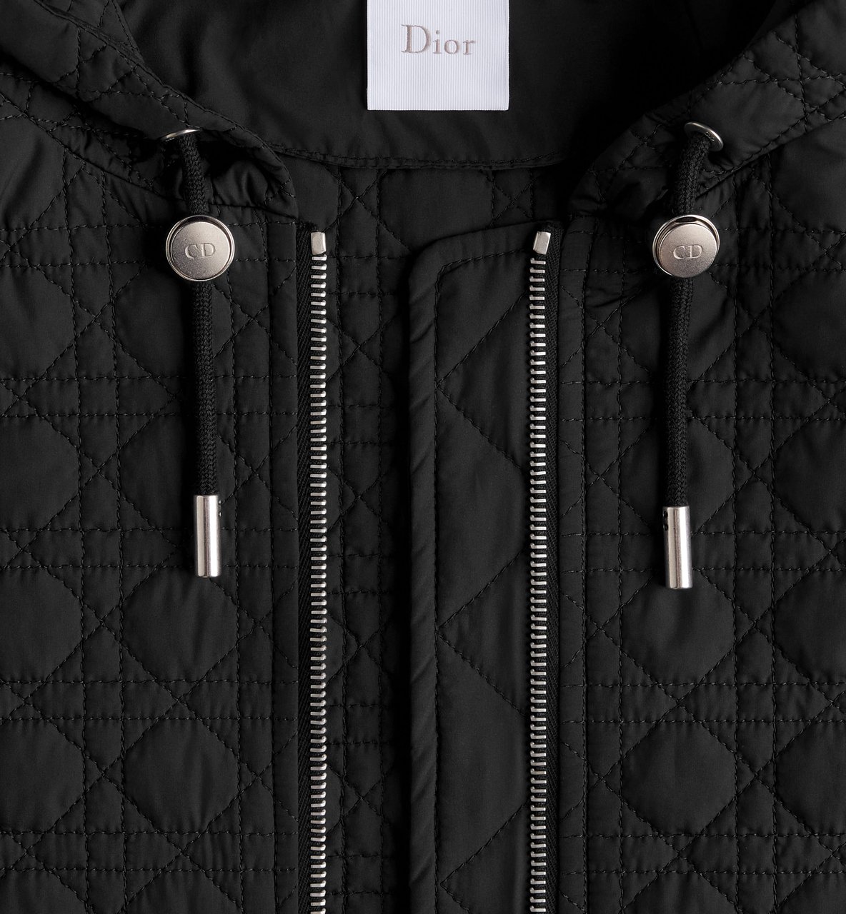 Dior Black Quilted Short Hooded Coat Wit