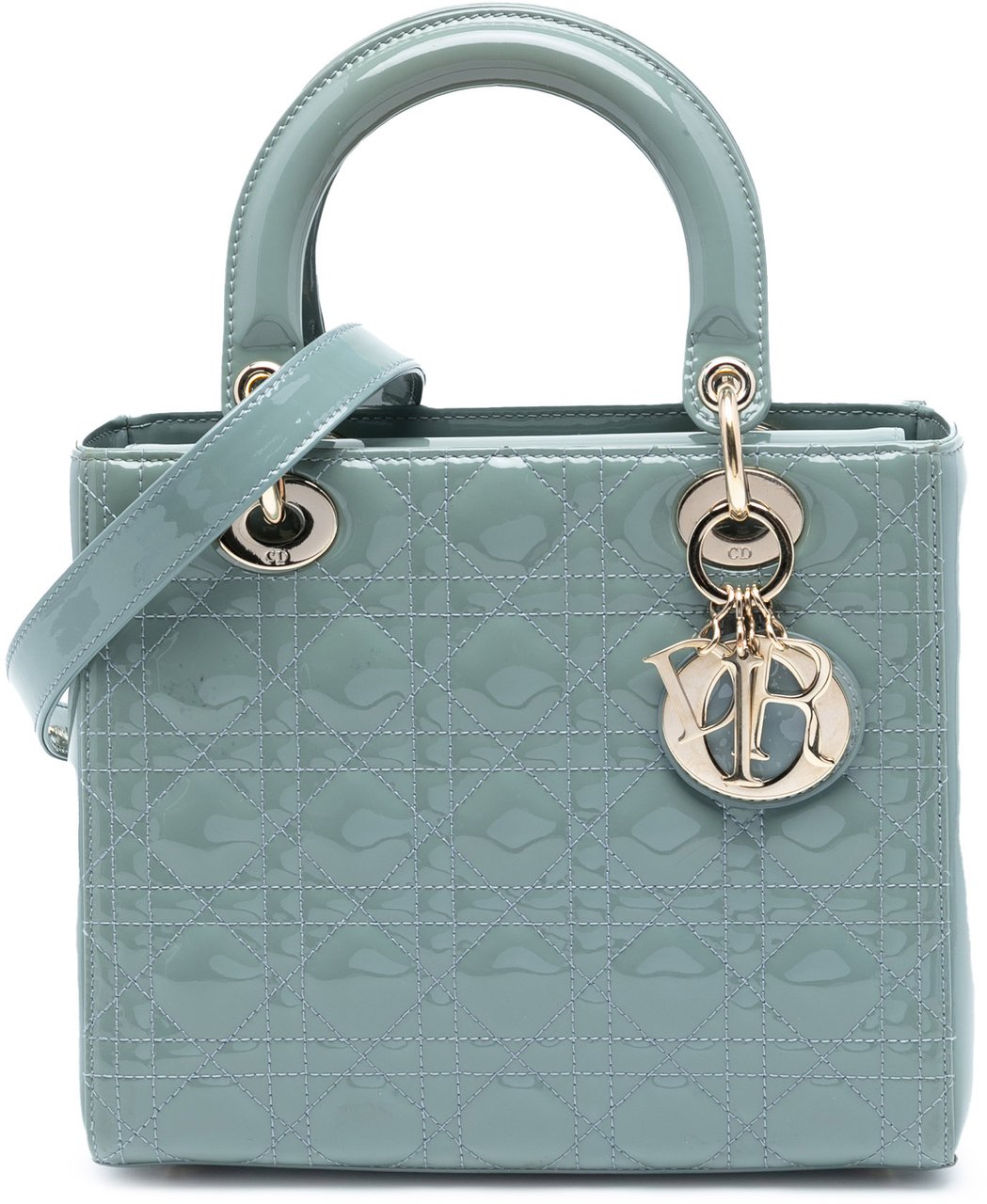 Dior Medium Patent Cannage Lady Dior Blauw