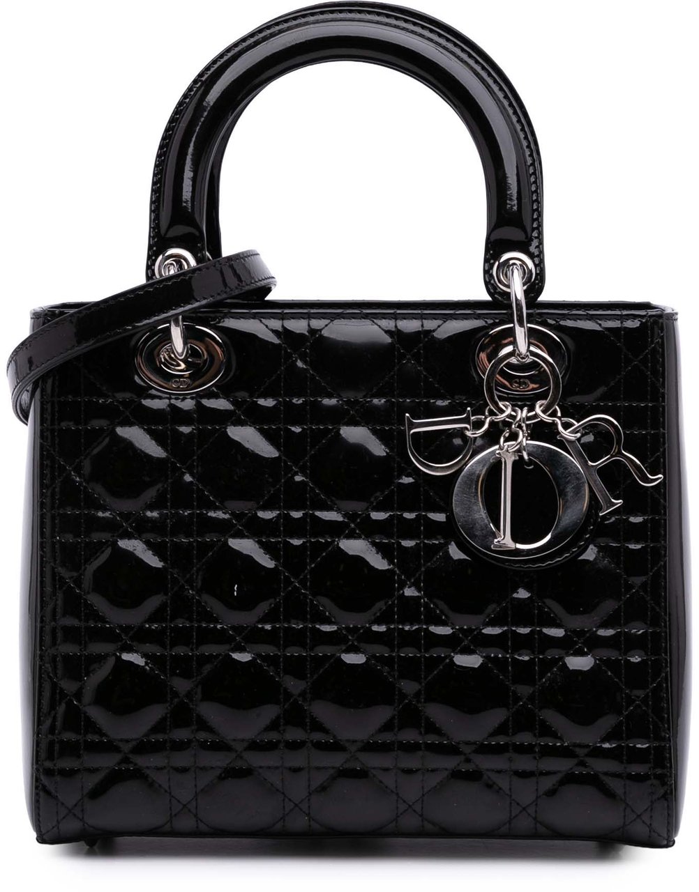 Dior Medium Patent Cannage Lady Dior Zwart