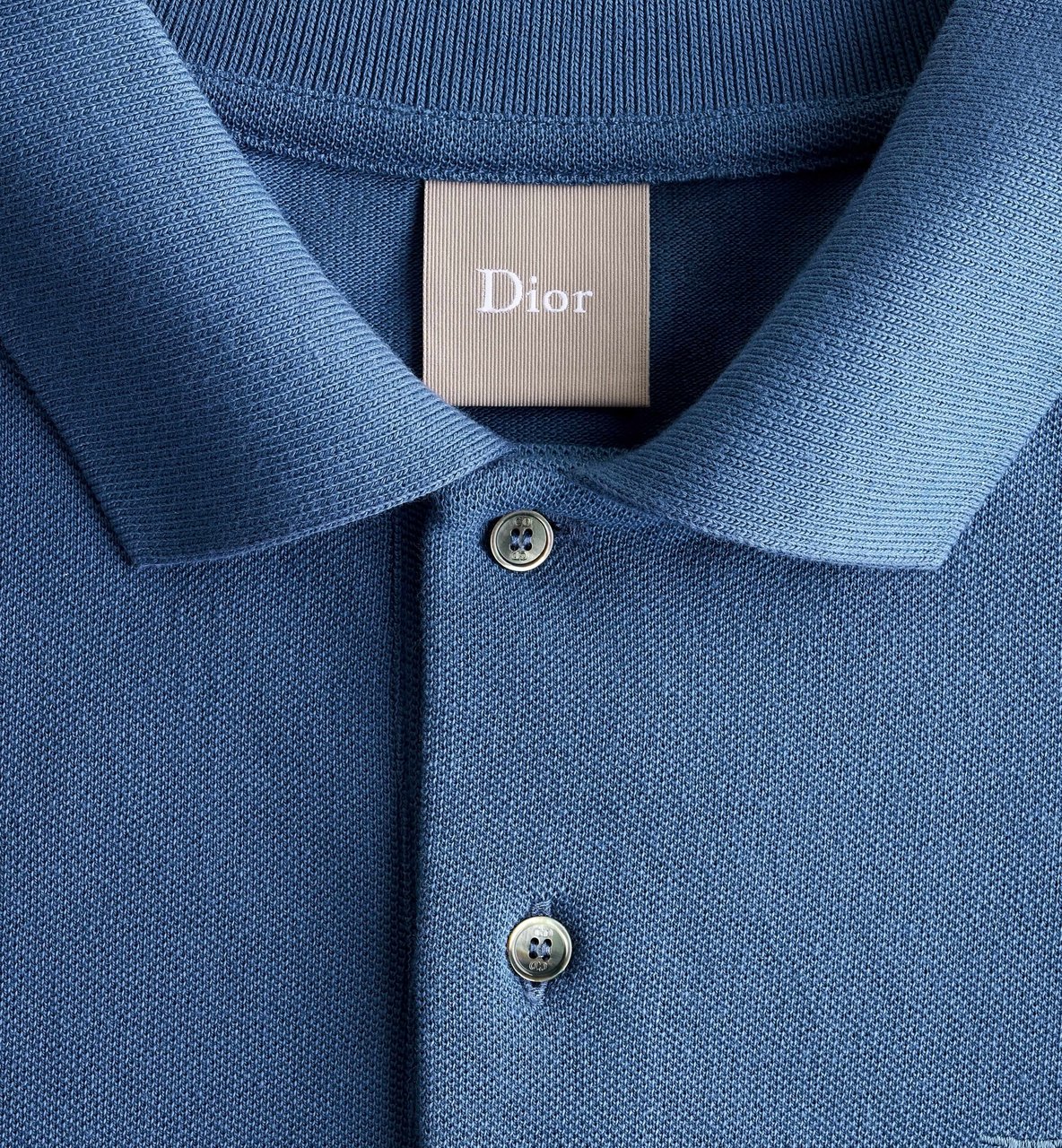 Dior Textured Knit Polo Shirt With Embroidered Logo Detail Blauw