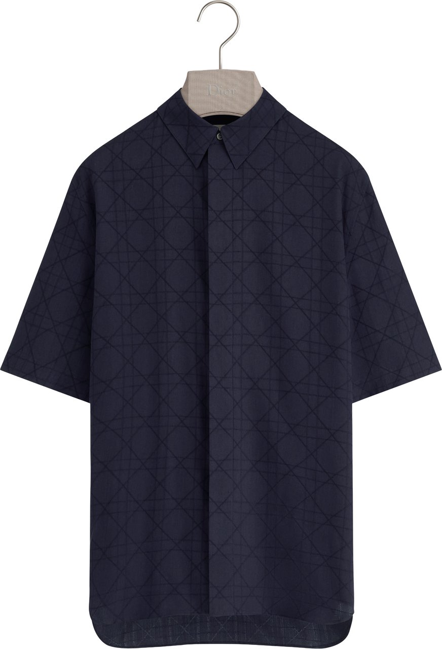 Dior Short-Sleeve Woven Shirt With Tonal Geometric Pattern Zwart
