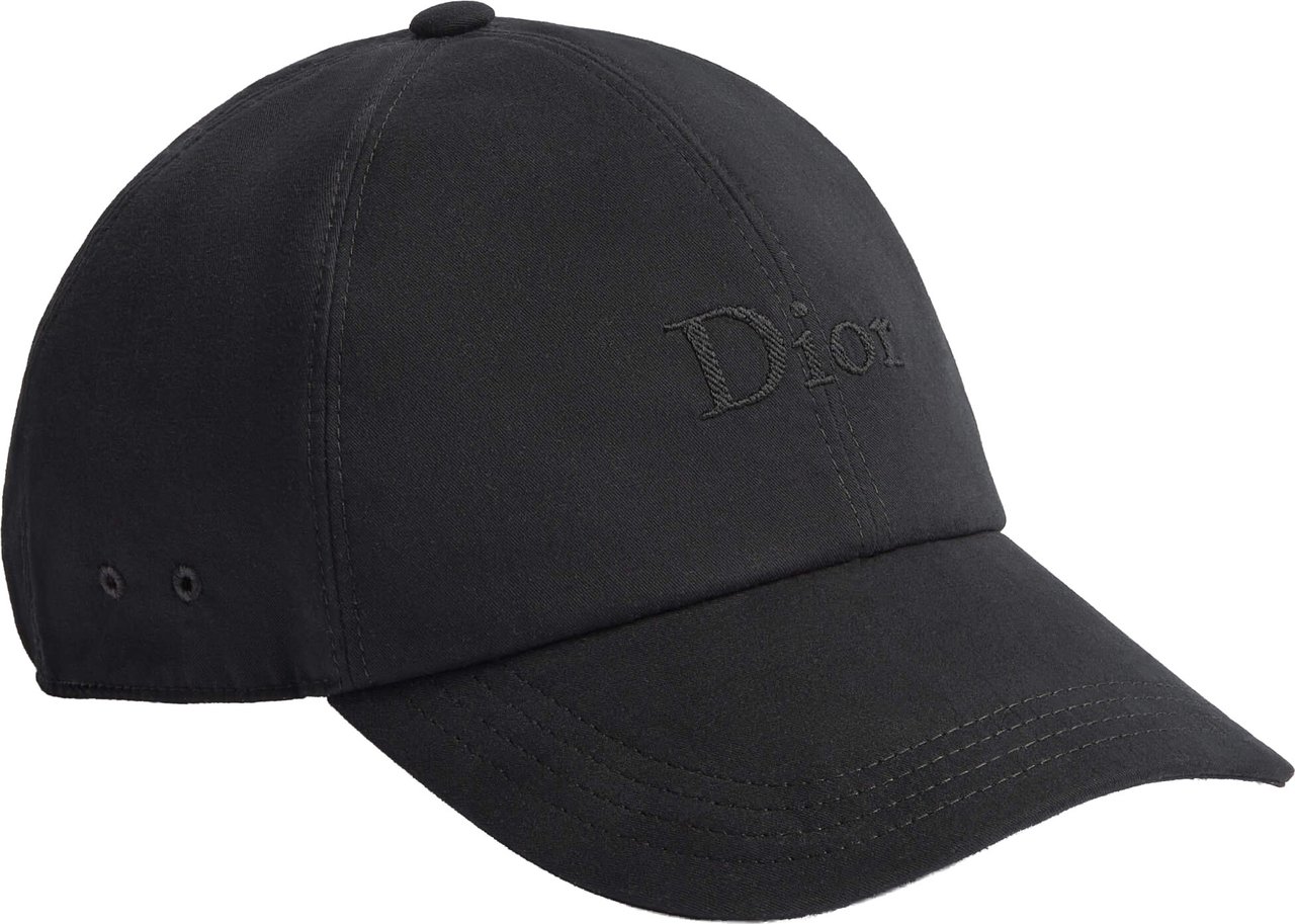 Dior Curved Brim Black Baseball Cap With Tonal Embroidery Zwart