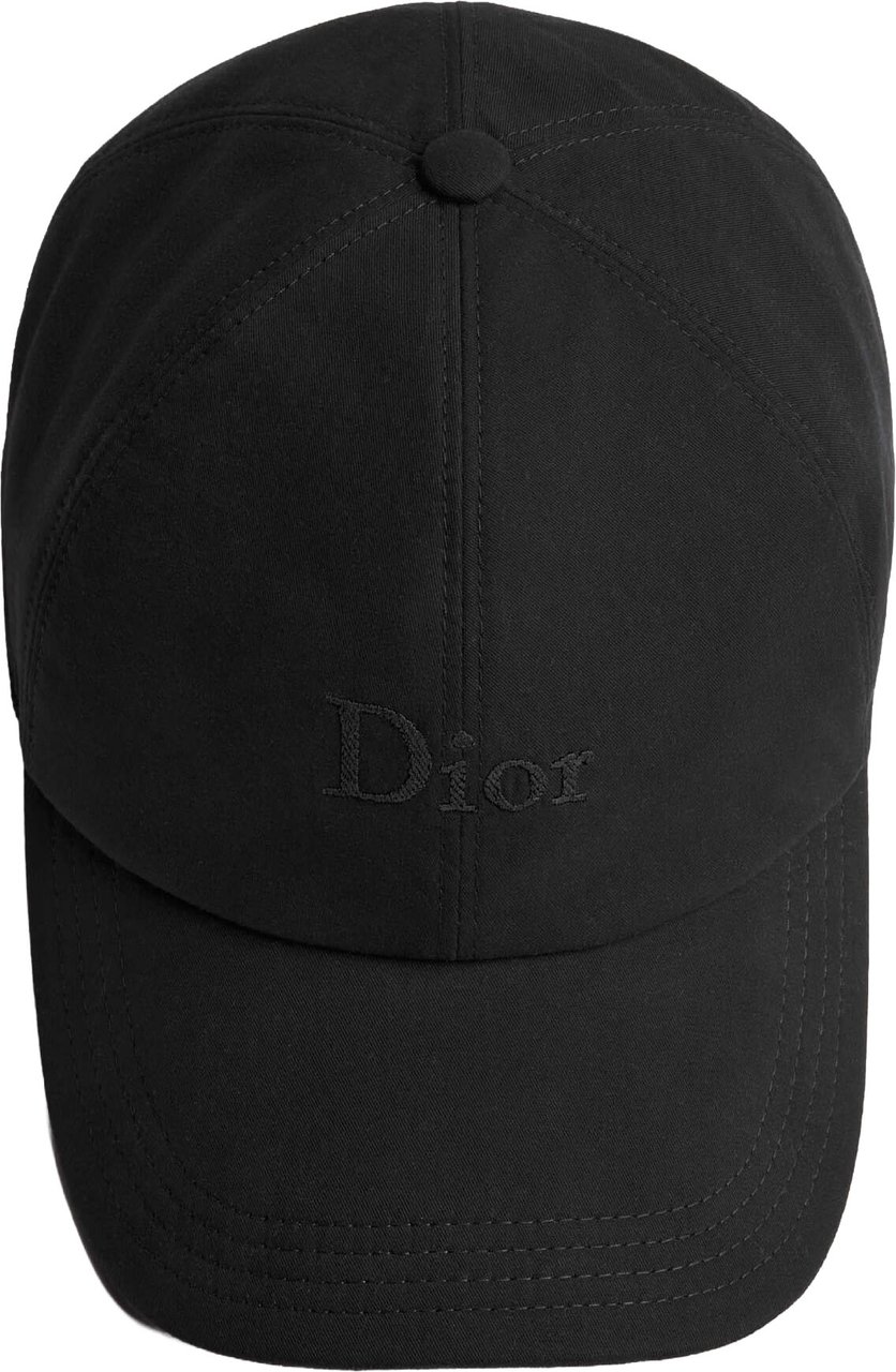 Dior Curved Brim Black Baseball Cap With Tonal Embroidery Zwart