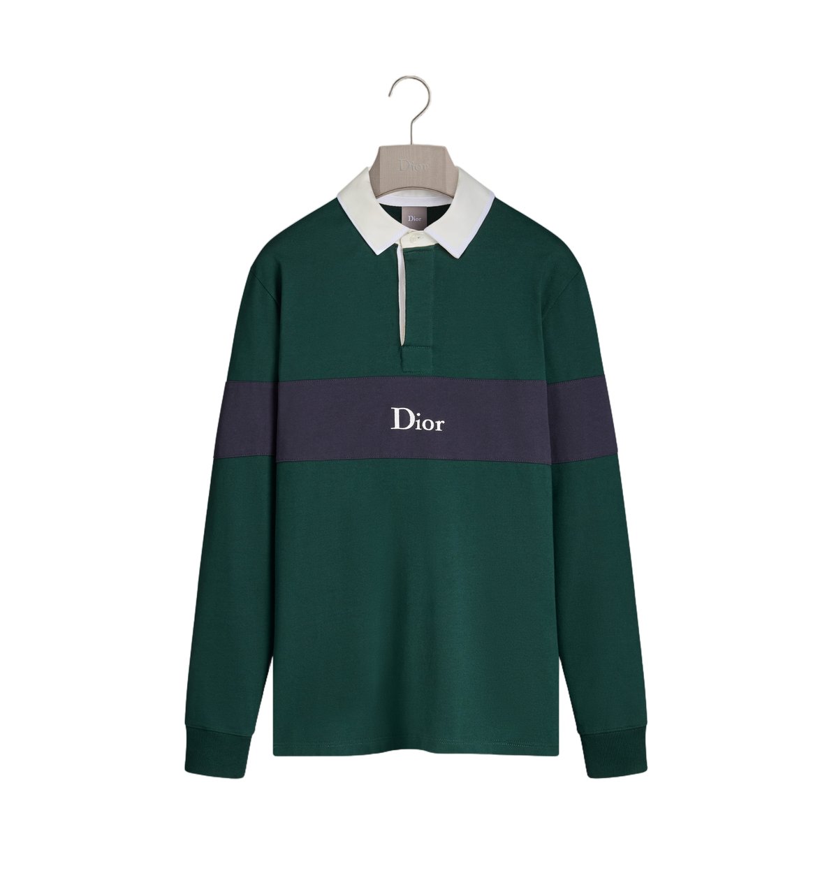 Dior Deep Green Cotton Navy Stripe Polo Shirt Groen