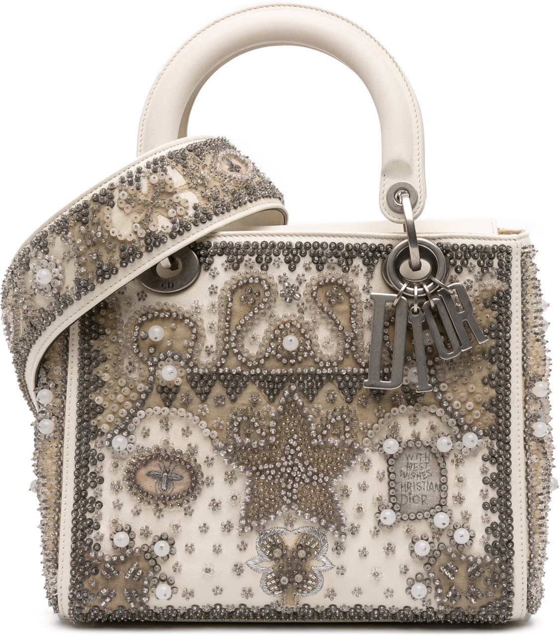 Dior Medium Lambskin Embroidered and Beaded Lady D Lite Bruin