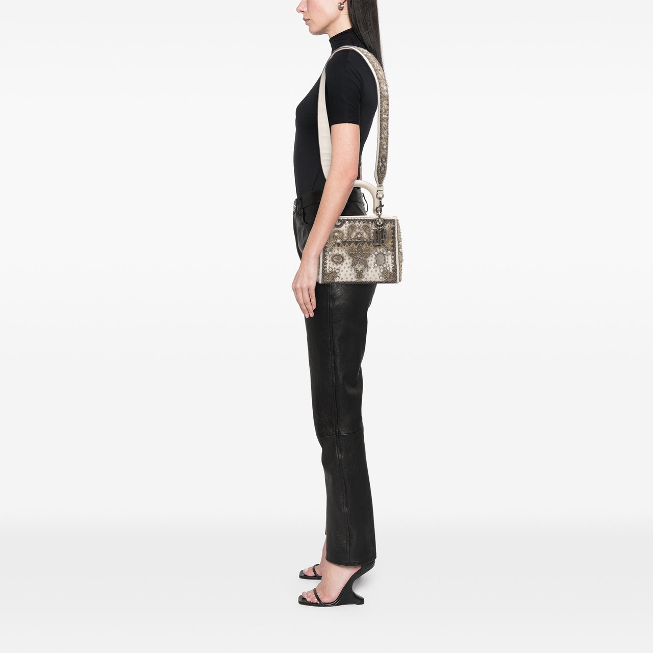 Dior Medium Lambskin Embroidered and Beaded Lady D Lite Bruin