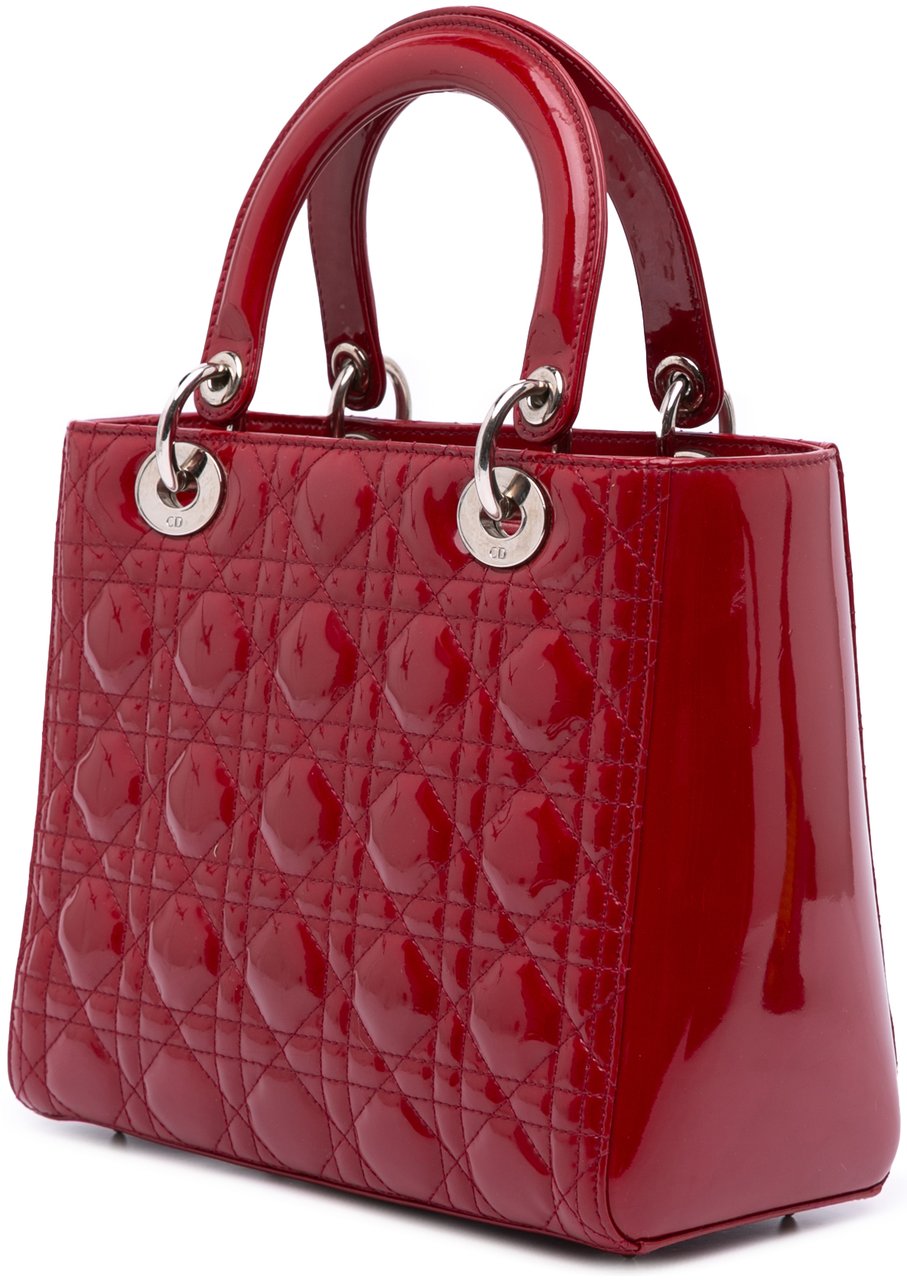 Dior Medium Patent Cannage Lady Dior Rood