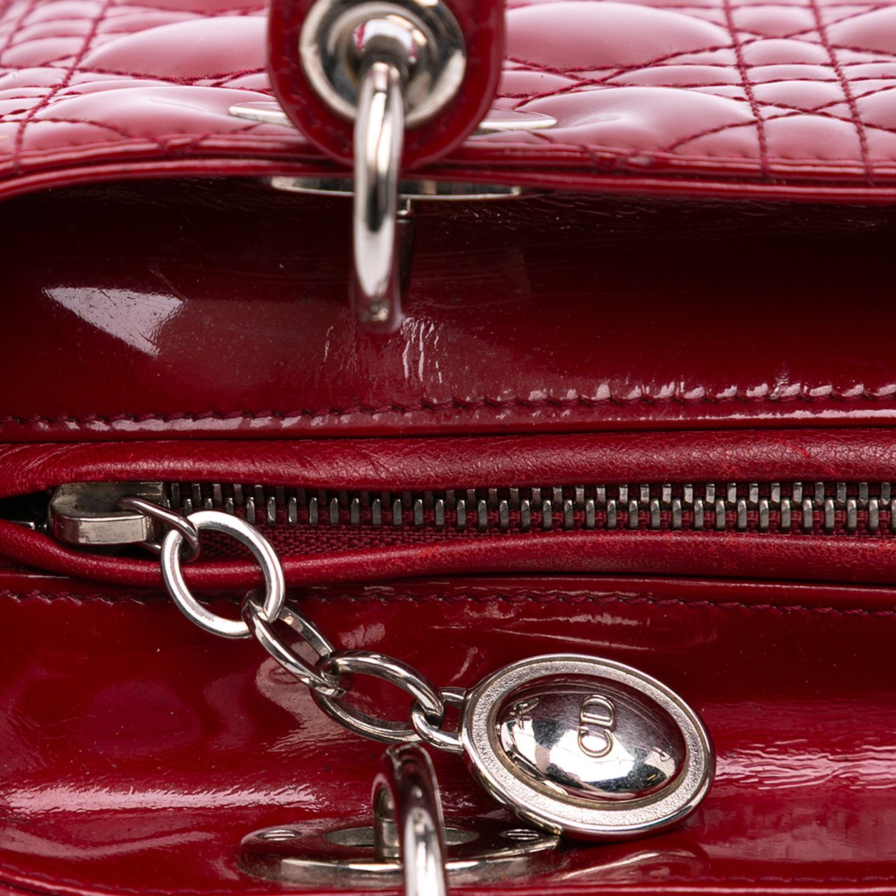 Dior Medium Patent Cannage Lady Dior Rood