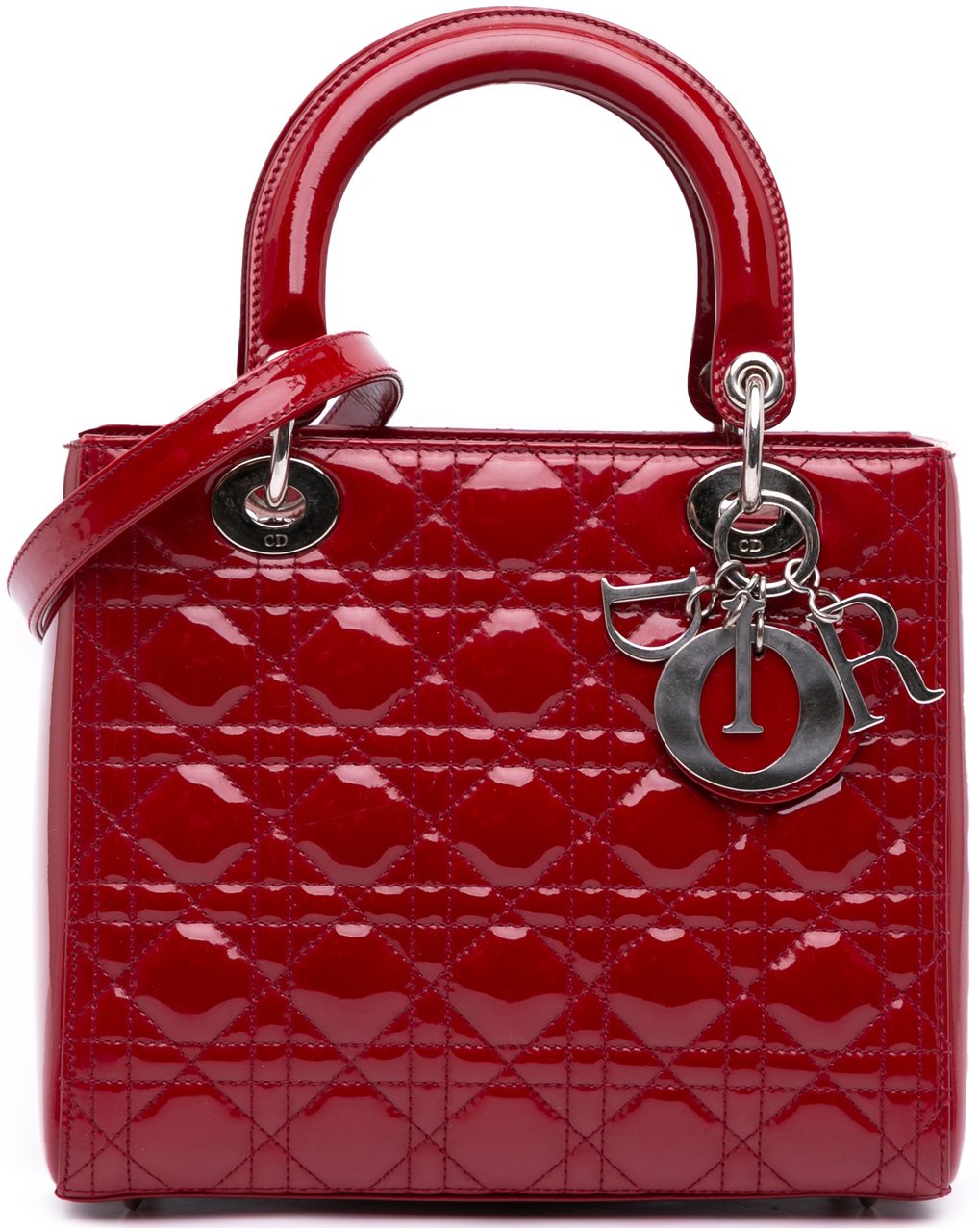 Dior Medium Patent Cannage Lady Dior Rood