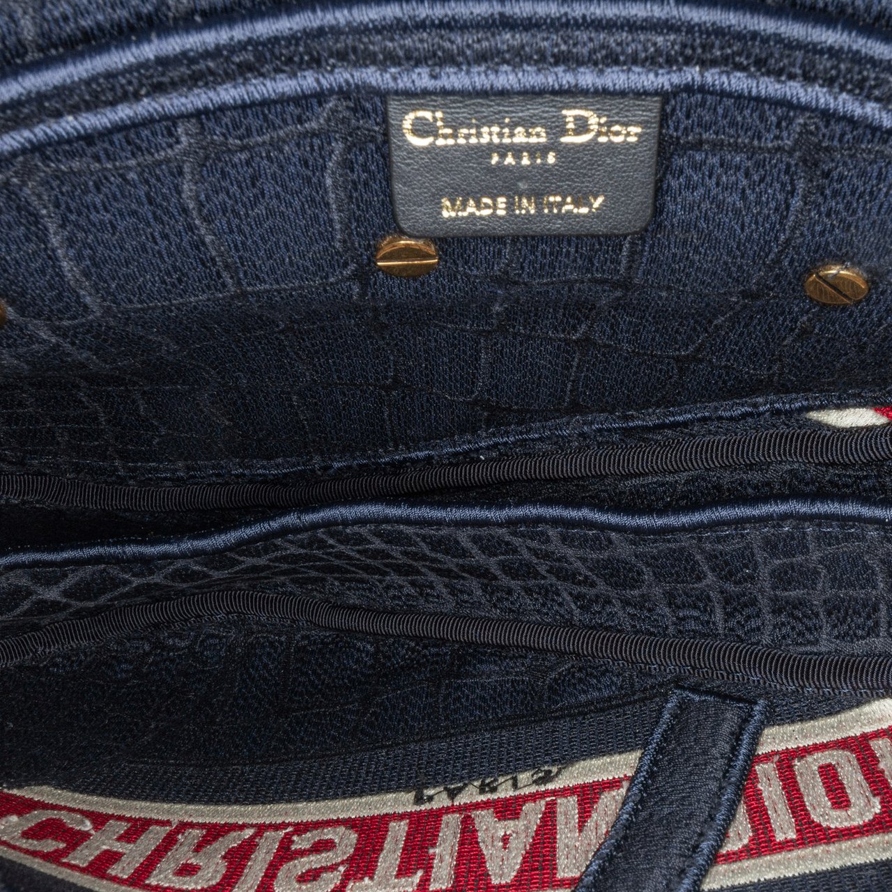 Dior Velvet Embroidered Crocodile Effect Saddle Bag Blauw