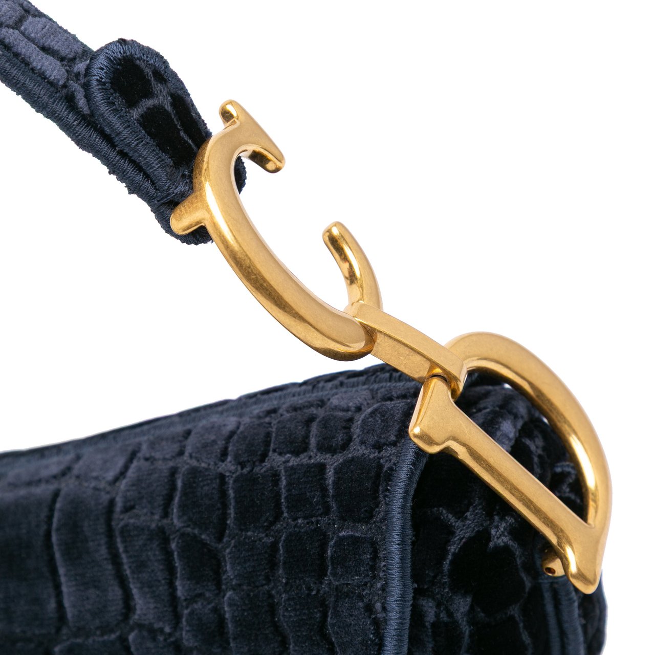 Dior Velvet Embroidered Crocodile Effect Saddle Bag Blauw