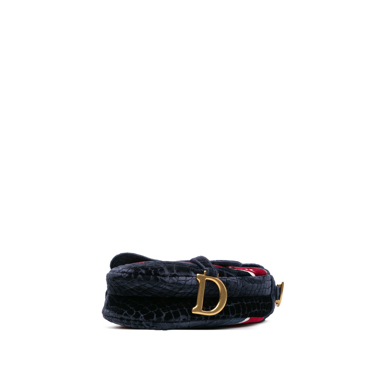 Dior Velvet Embroidered Crocodile Effect Saddle Bag Blauw