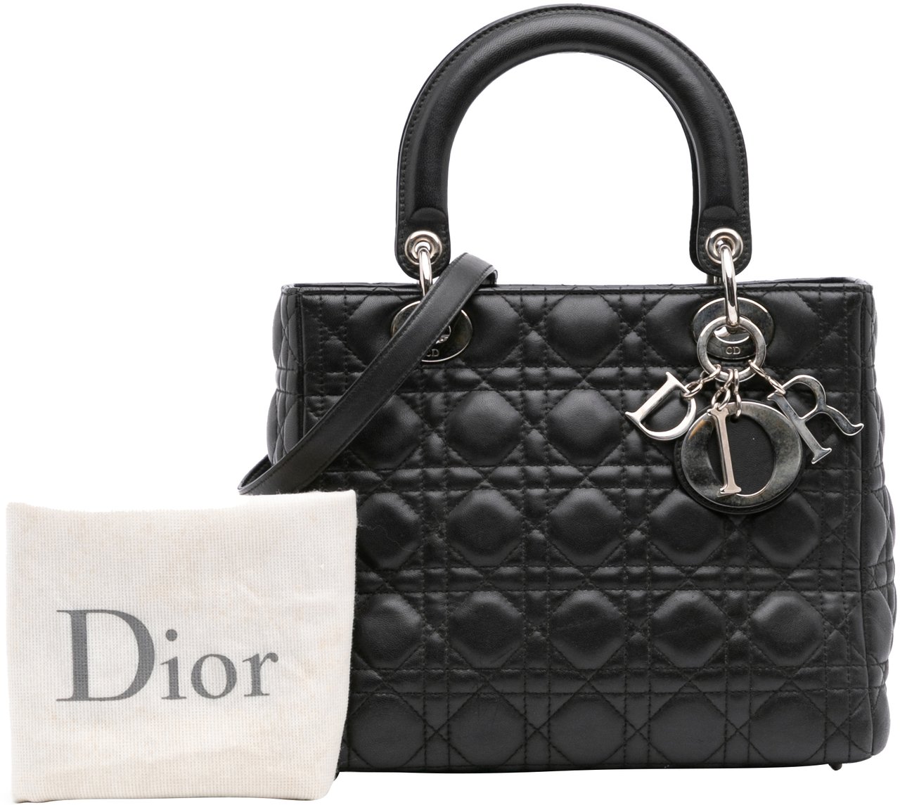 Dior Medium Lambskin Cannage Lady Dior Zwart