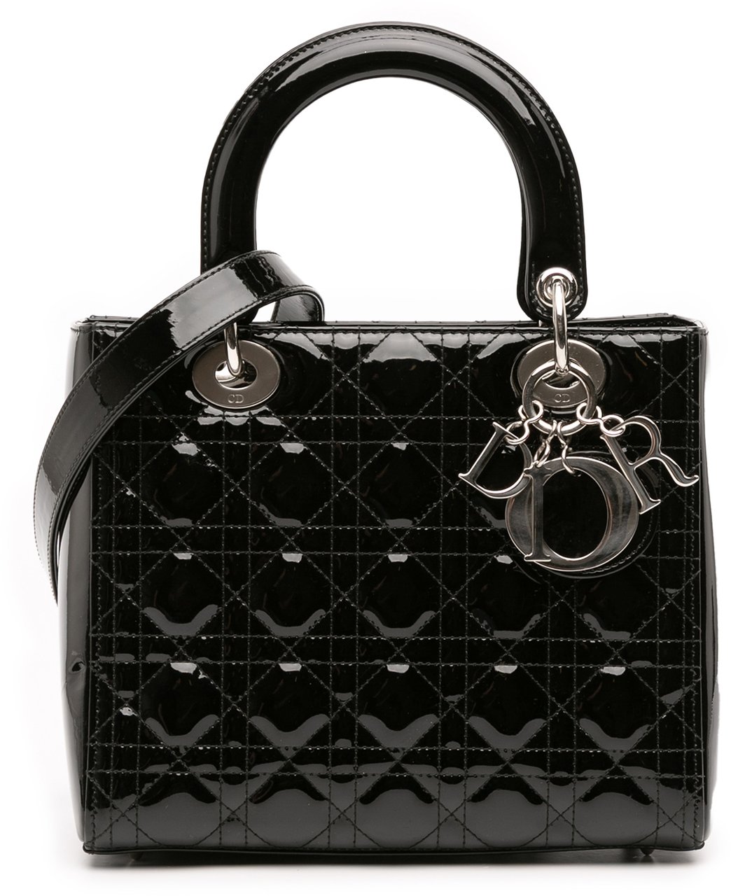 Dior Medium Patent Cannage Lady Dior Zwart