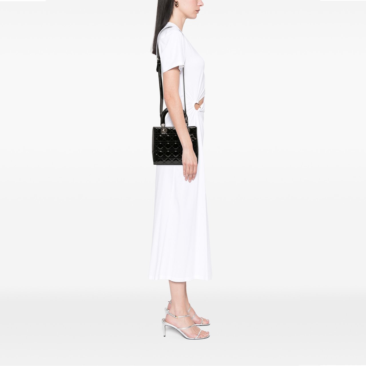 Dior Medium Patent Cannage Lady Dior Zwart